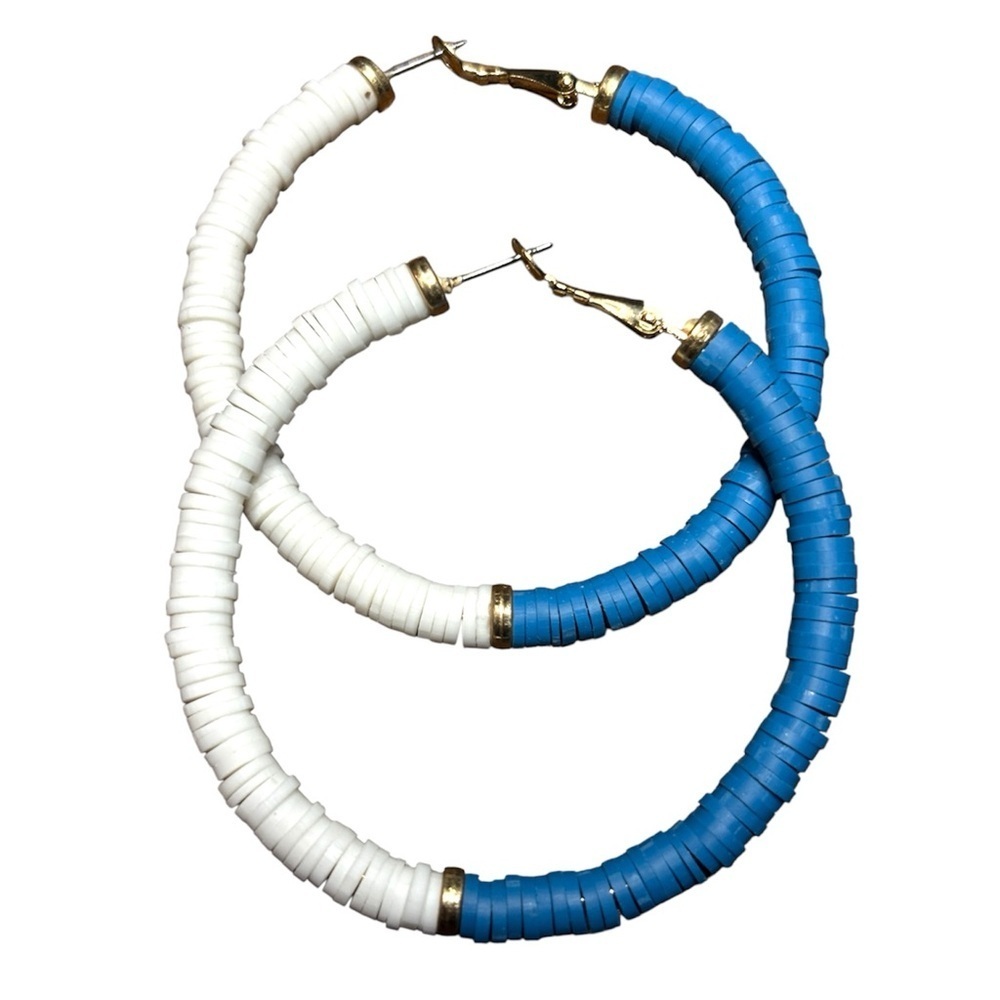 Tell Your Tale Beaded Blue and White Hoop‎ Earrings